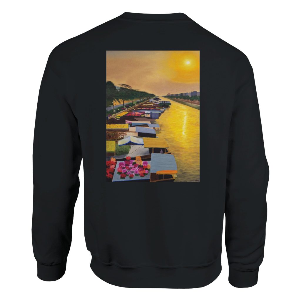 Sweat ras du cou Éveil sur le marché flottant – design artistique lumineux par Sev