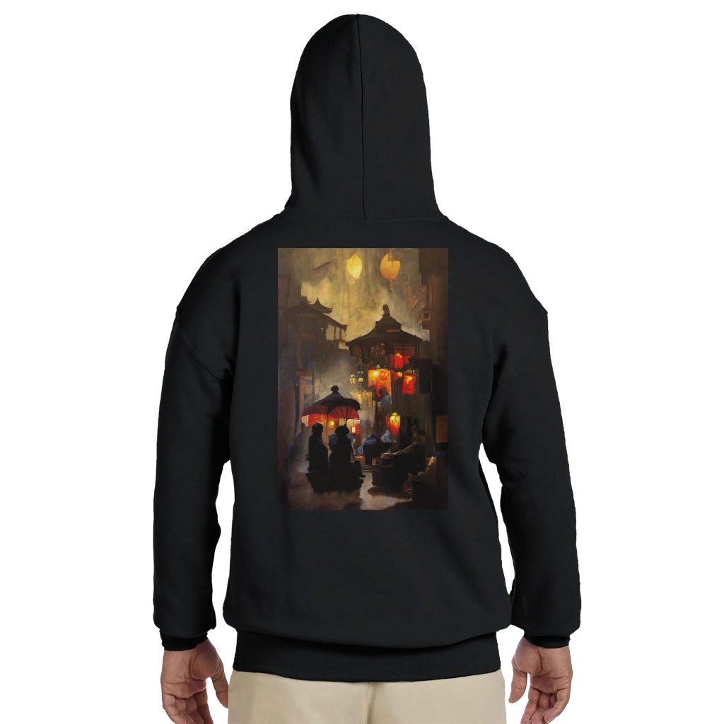Sweat à capuche unisexe Ruelle de lumières – design artistique urbain signé Sev