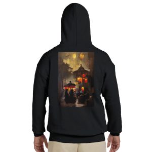 Sweat à capuche unisexe Ruelle de lumières – design artistique urbain signé Sev