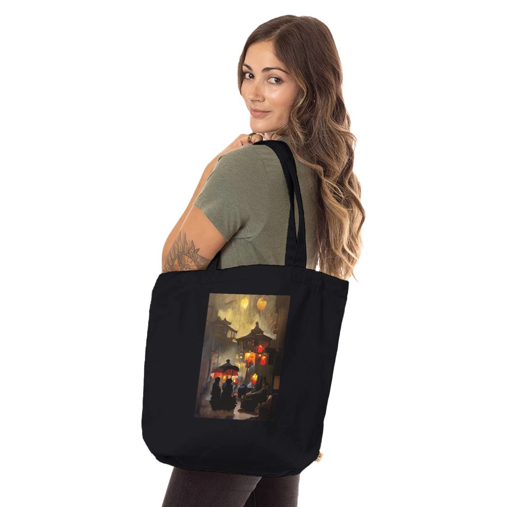 Sac fourre-tout bio Ruelle de lumières, tote bag design artistique et écologique