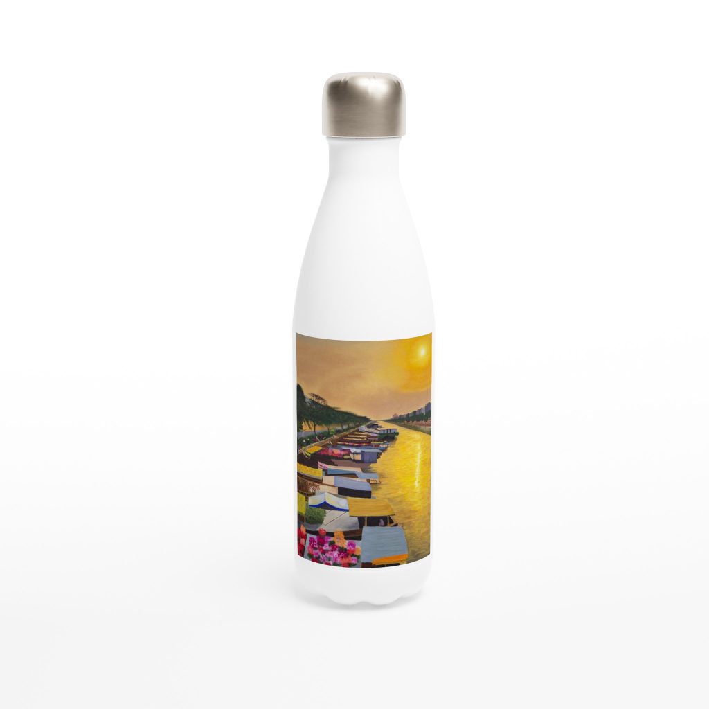 Gourde isotherme Éveil sur le marché flottant, gourde design artistique