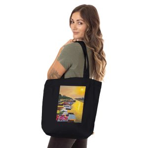 Sac fourre-tout bio Éveil sur le marché flottant, tote bag design artistique