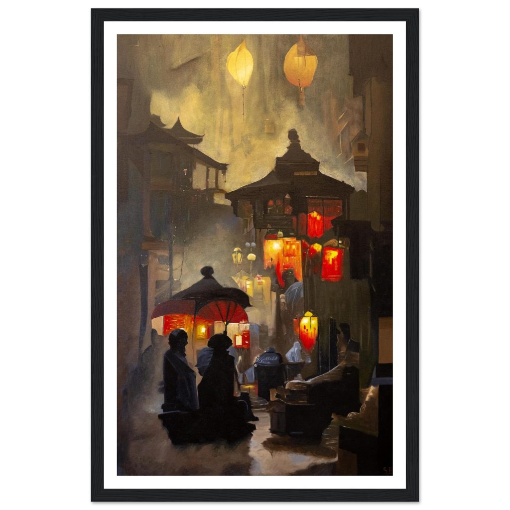 Poster encadré Ruelle de Lumières en papier semi-brillant