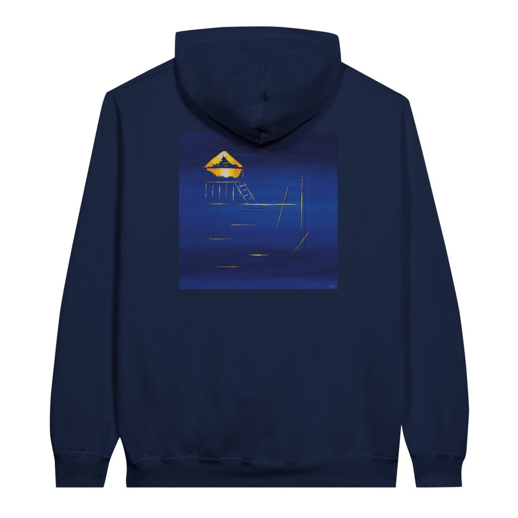Sweat à capuche unisexe Cabane Tchanquée – Minimalisme Atlantique – design artistique signé Sev
