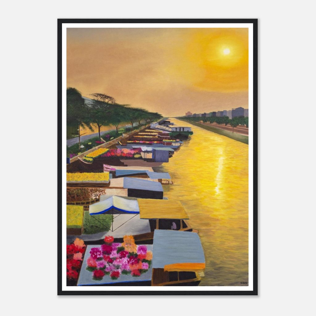 Poster encadré Éveil sur le Marché Flottant en papier semi-brillant