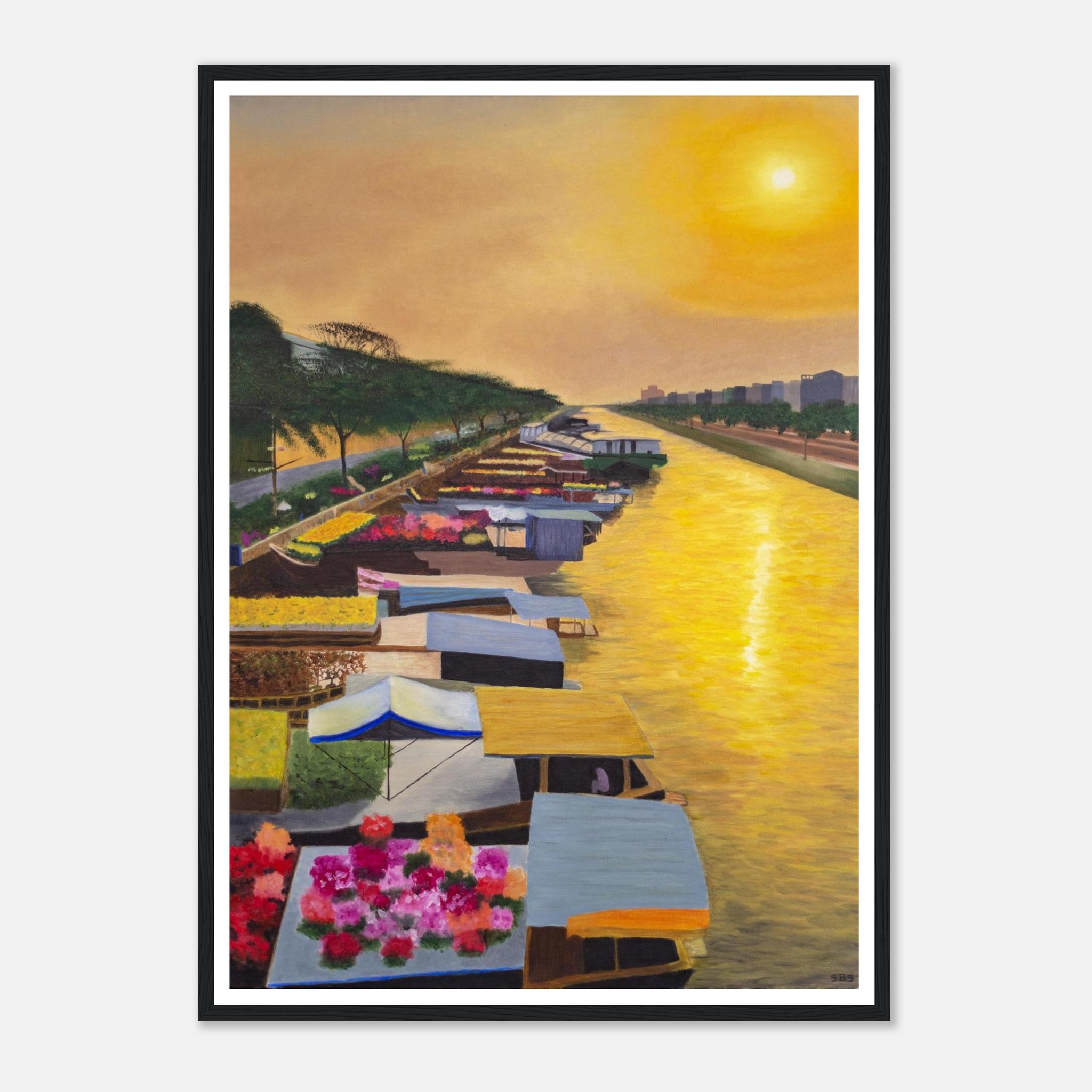 Poster encadré Éveil sur le Marché Flottant en papier semi-brillant
