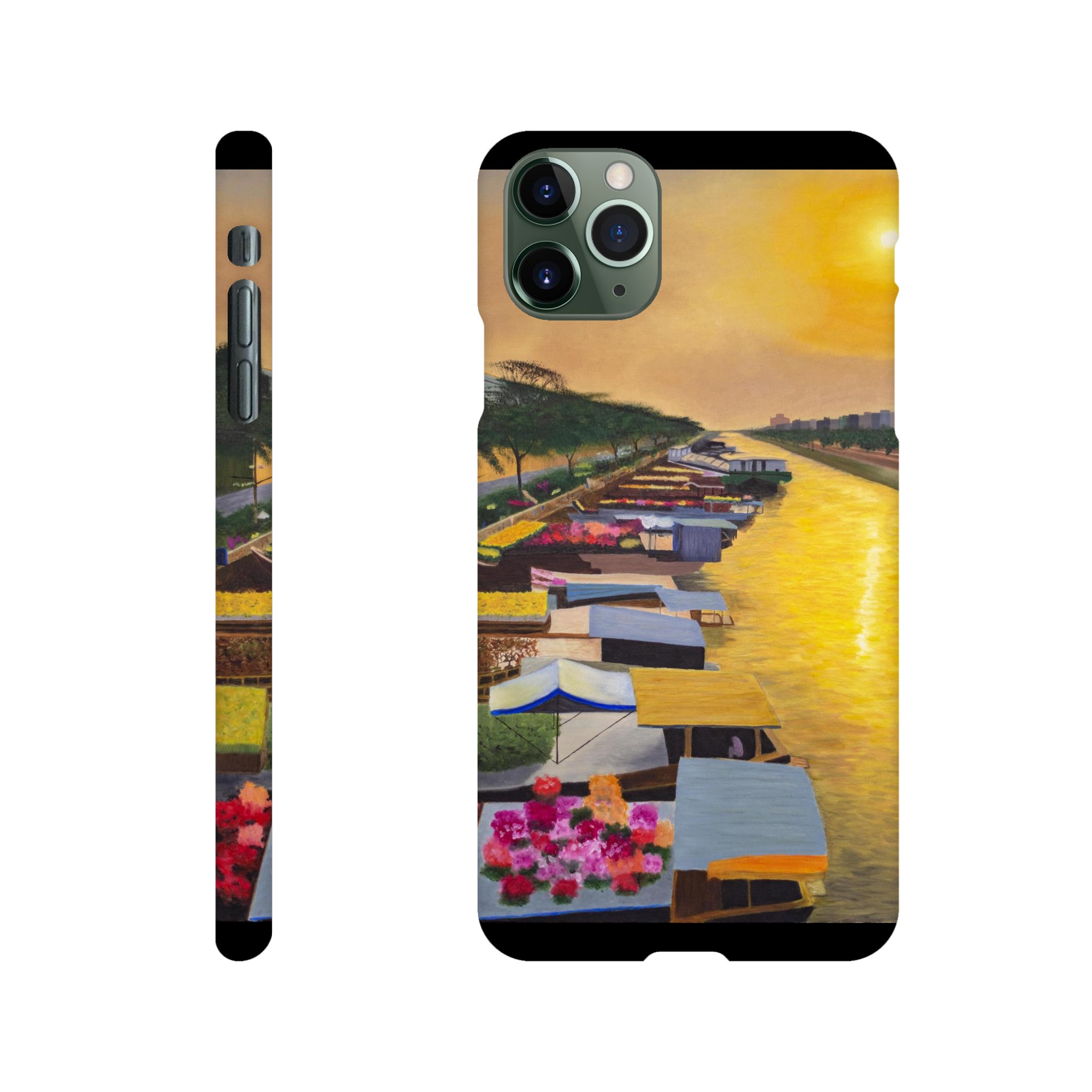Coque Slim iPhone Éveil sur le marché flottant, design artistique inspiré d’un marché asiatique baigné de lumière