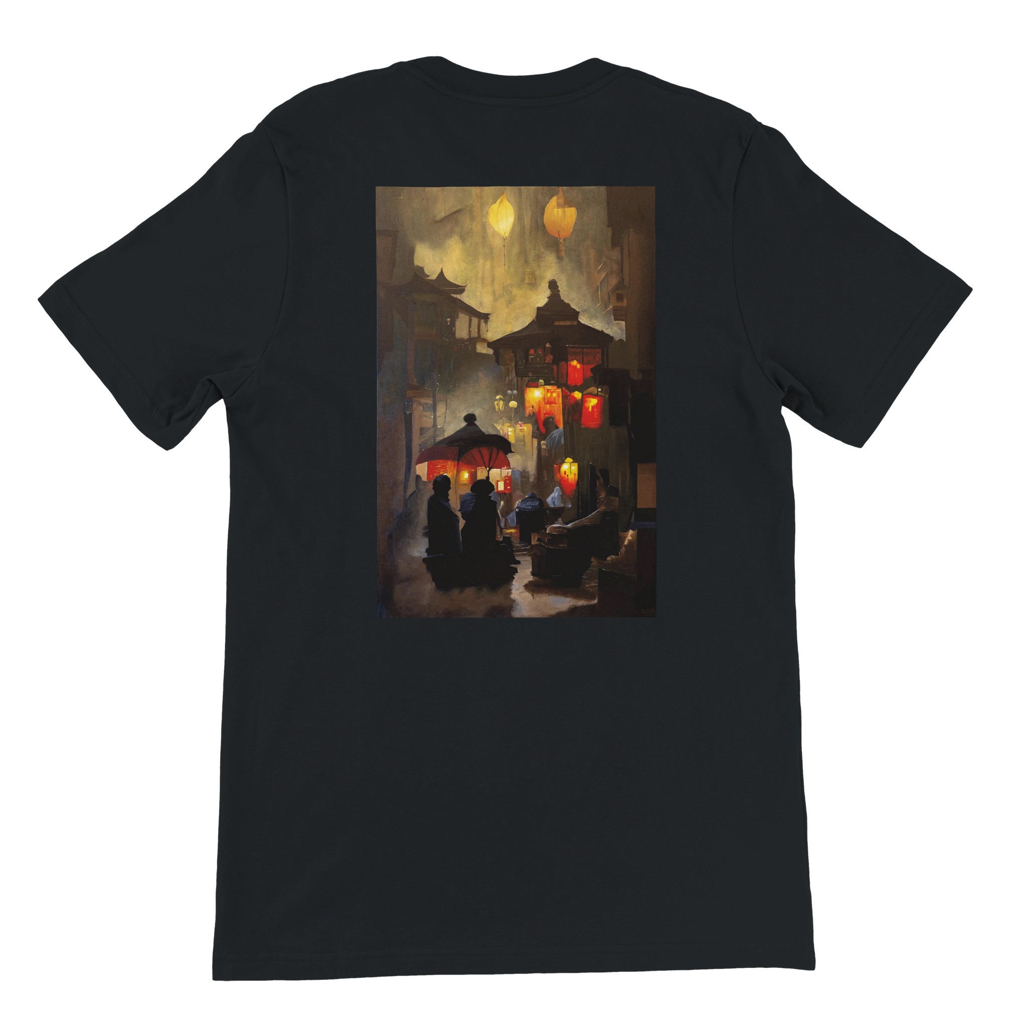 T-shirt unisexe Ruelle de lumières par Sev, motif artistique représentant des ruelles illuminées et poétiques