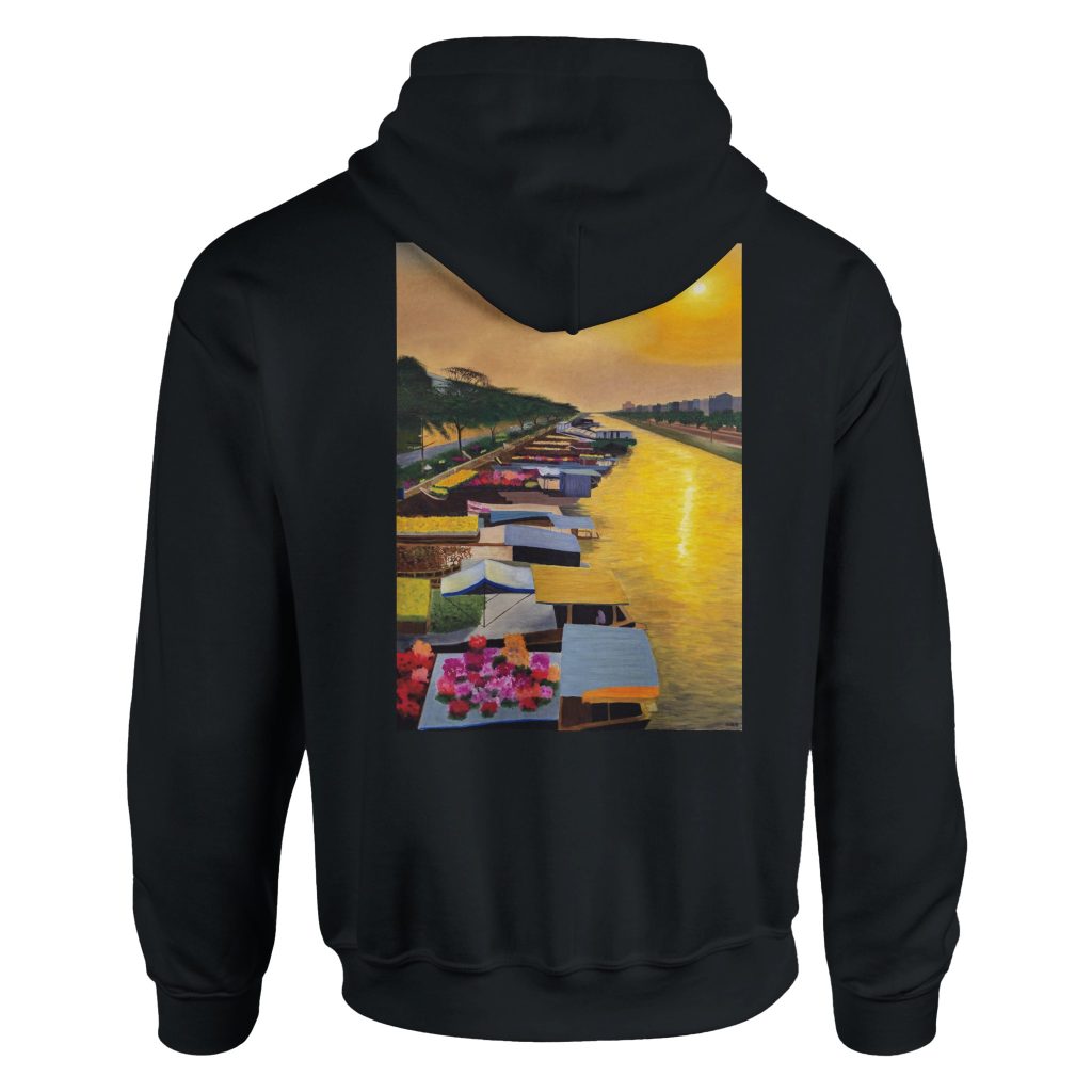 Sweat à capuche unisexe Éveil sur le marché flottant – design artistique signé Sev