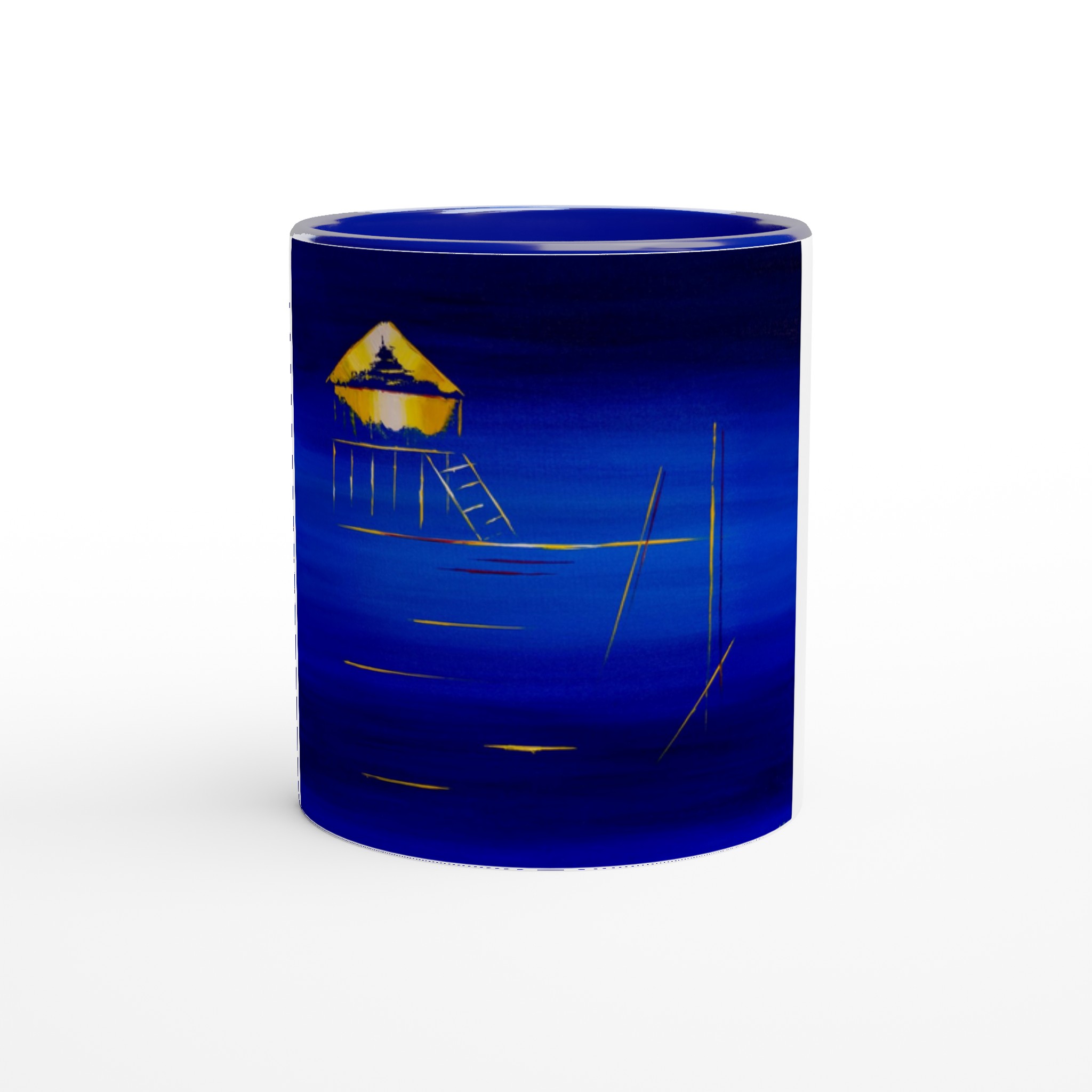 Mug céramique Cabane Tchanquée – Minimalisme Atlantique, tasse design artistique avec intérieur coloré