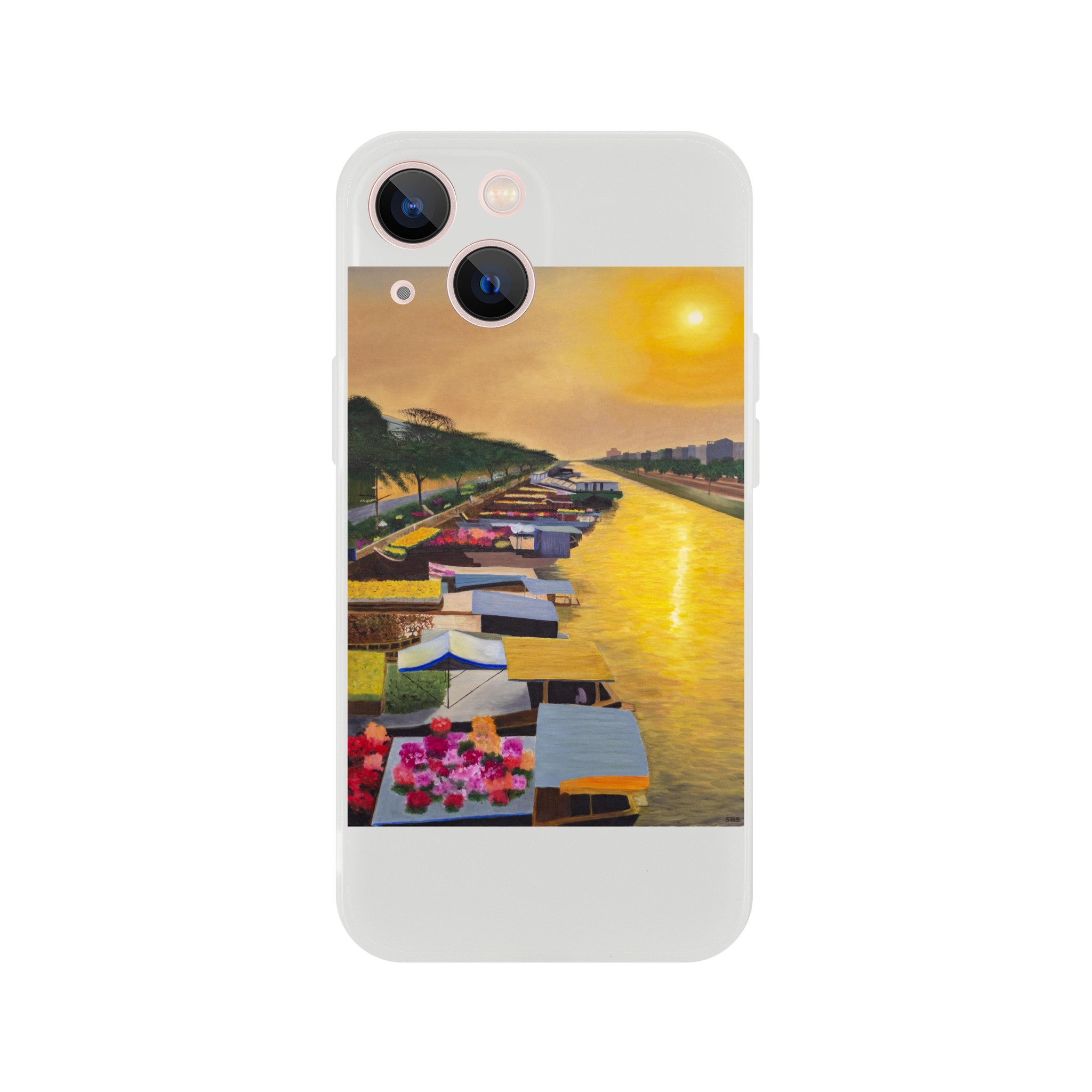 Coque flexible iPhone Éveil sur le marché flottant, protection artistique pour smartphone