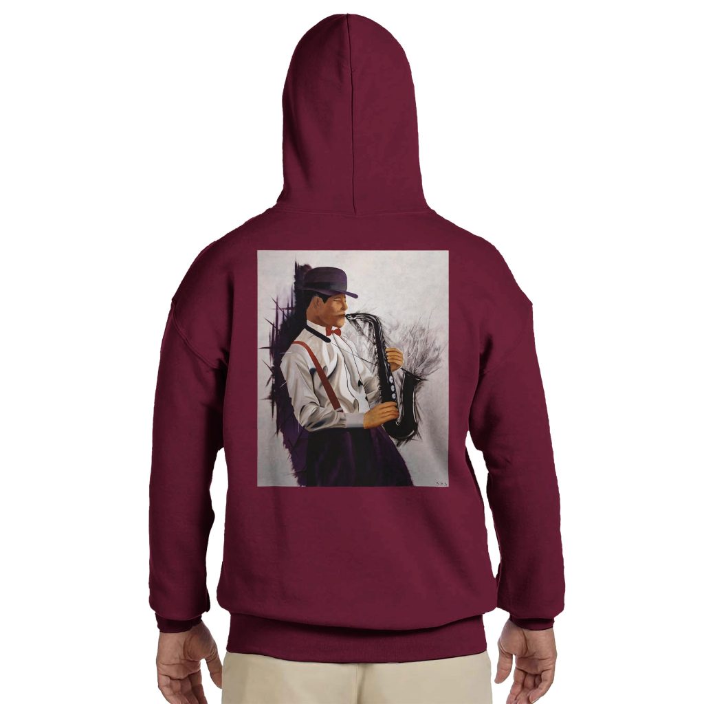 Sweat à capuche unisexe Éclats de musique – design artistique jazz signé Sev