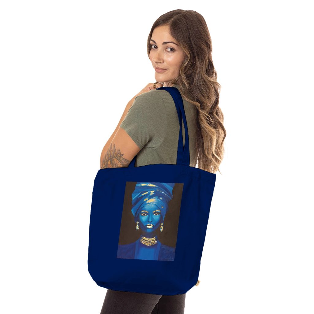 Sac fourre-tout bio Souveraine des sables, tote bag design artistique
