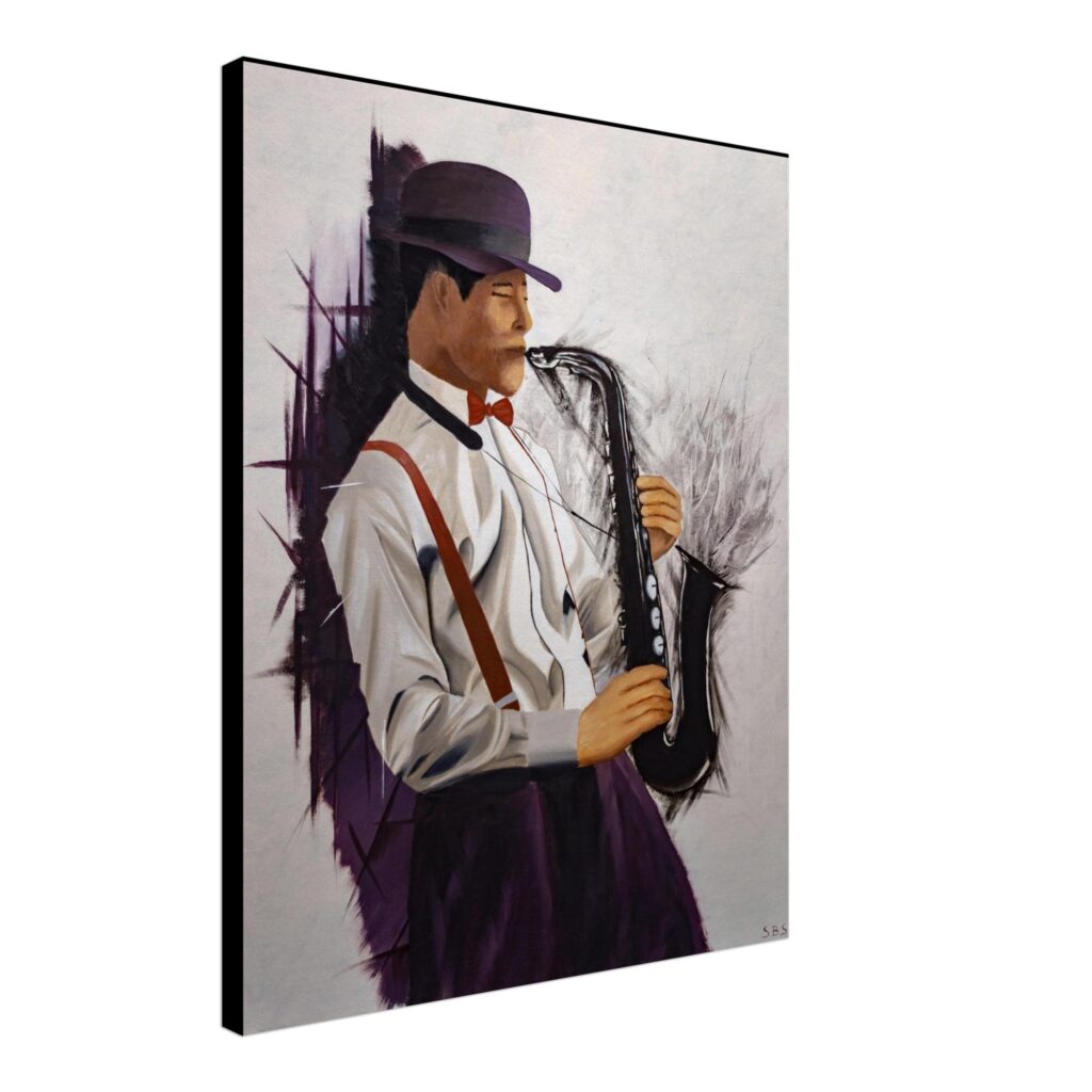 Toile imprimée Éclats de Musique – saxophoniste en peinture