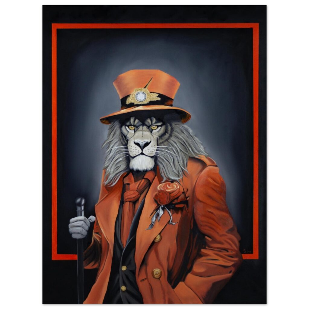 Tableau aluminium Le Regard du Maître par Sev, art contemporain sur métal brossé