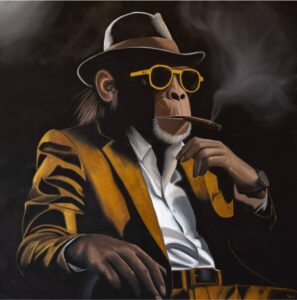 Reproduction d’œuvre d’art – L'homme ou la bête – chimpanzé en costume