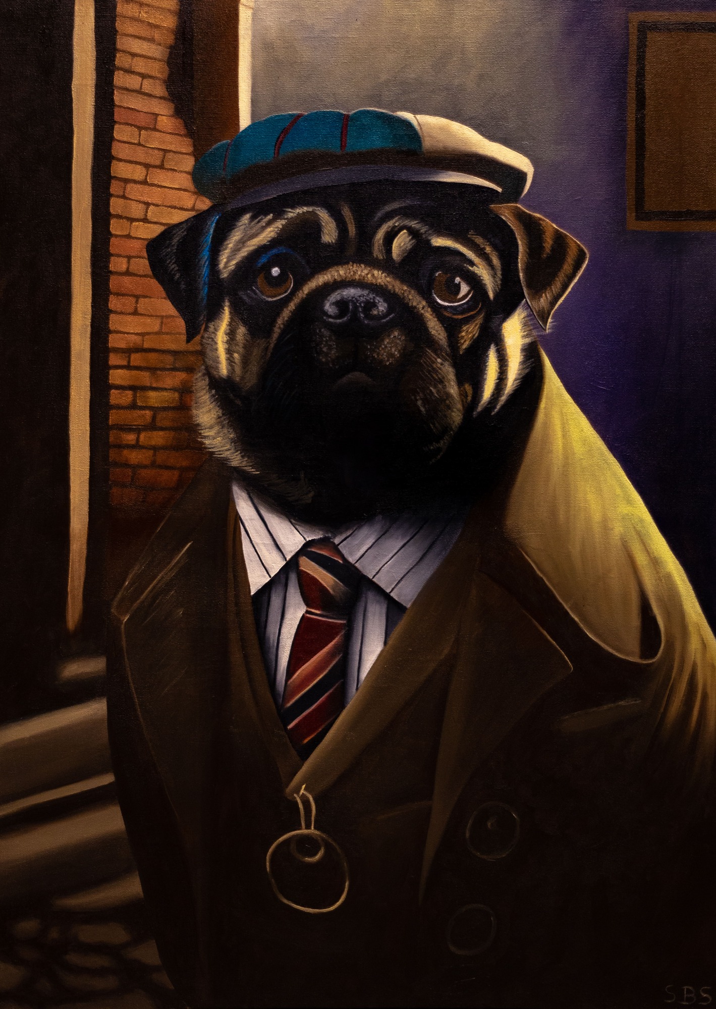 Tableau bouledogue ville – Perdu dans la ville