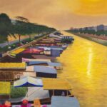 Tableau Éveil sur le marché flottant – Vue du marché flottant au Vietnam