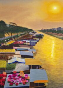 Tableau Éveil sur le marché flottant – Vue du marché flottant au Vietnam