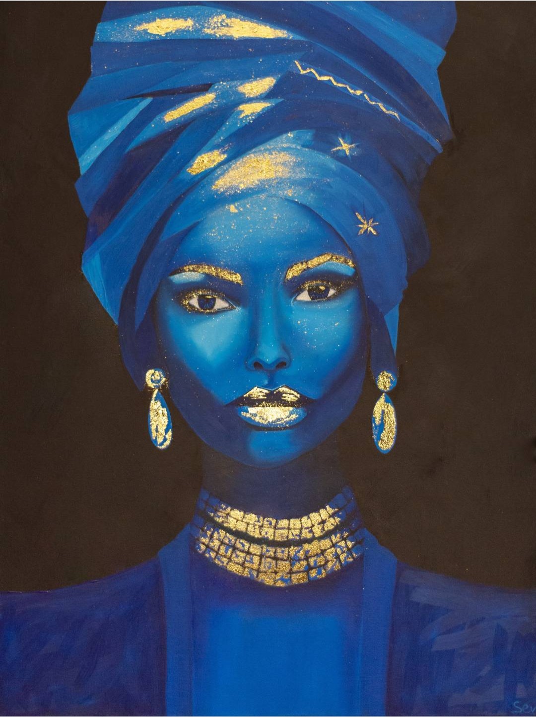 tableau de femme touarègue - souveraine des sables - peinture Sahara